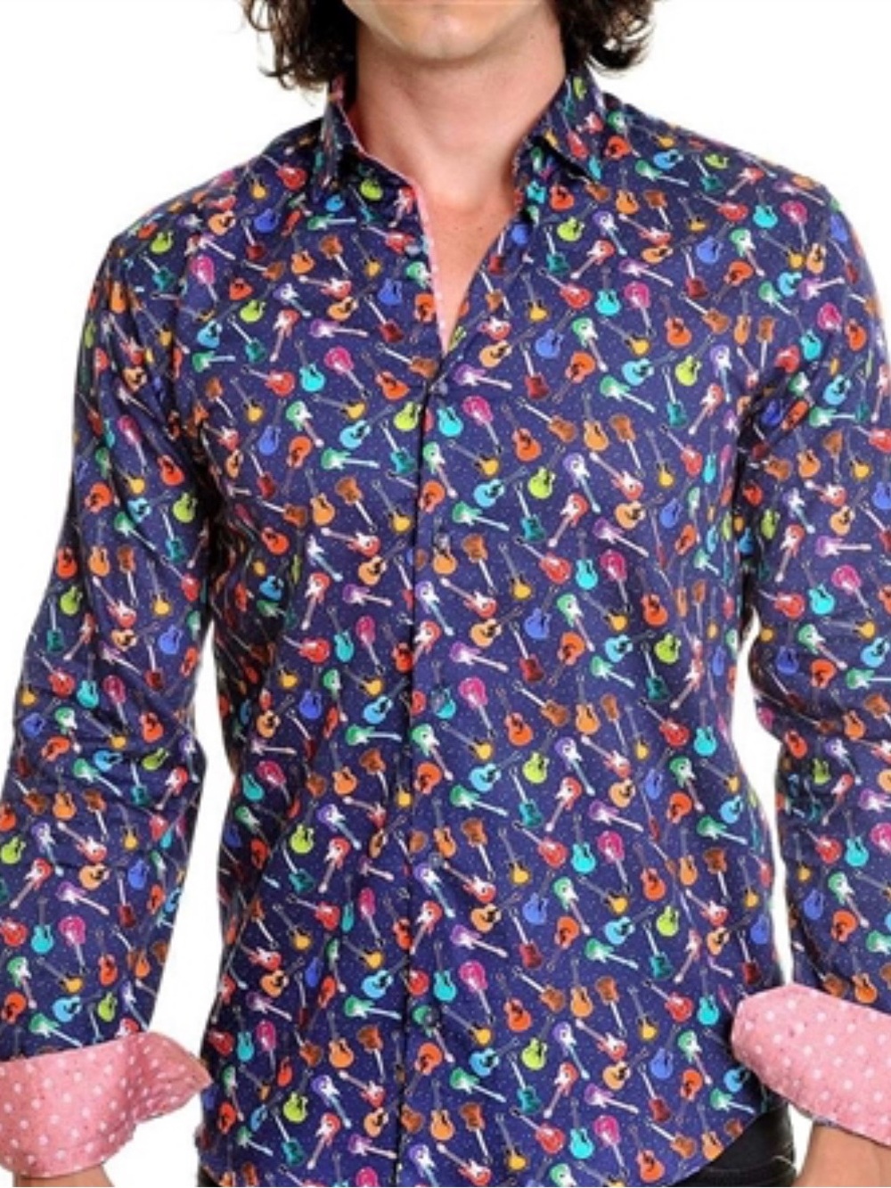 Mizumi Couture Men’s modern-fit GUITAR long sleeve  dress shirt.